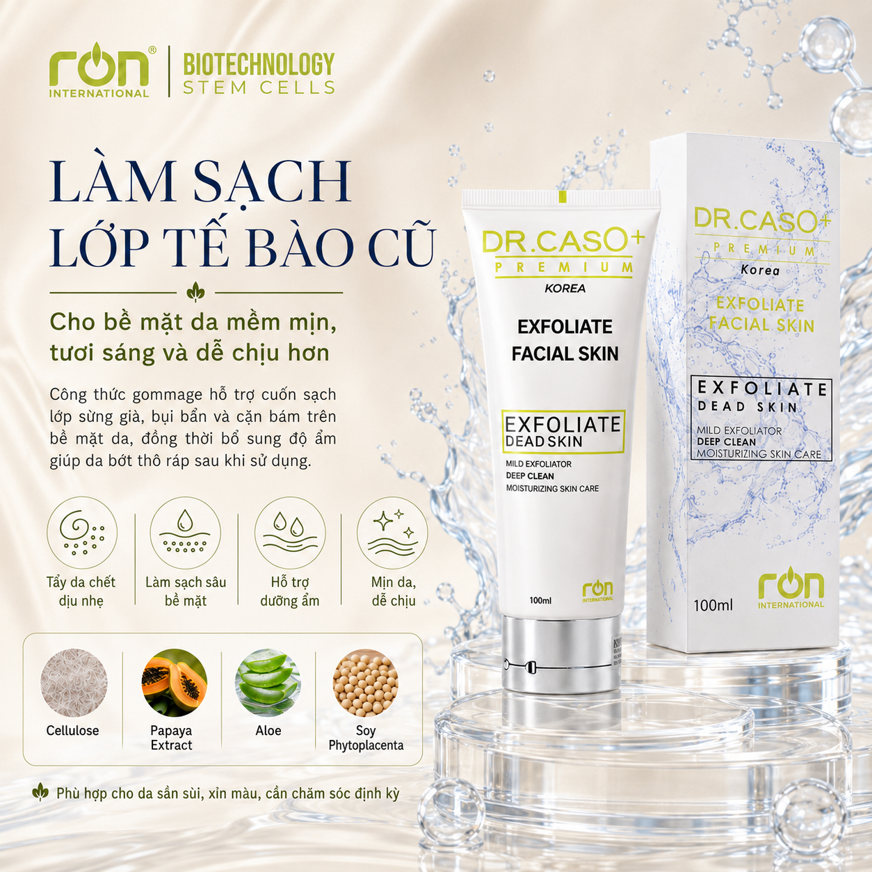 Dr.Caso+ Premium Exfoliate Facial Skin 100ml/Tẩy da chết mặt 100ml